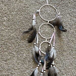 Boho Triple Hoop Dreamcatcher with Feathers - Neutral Tones